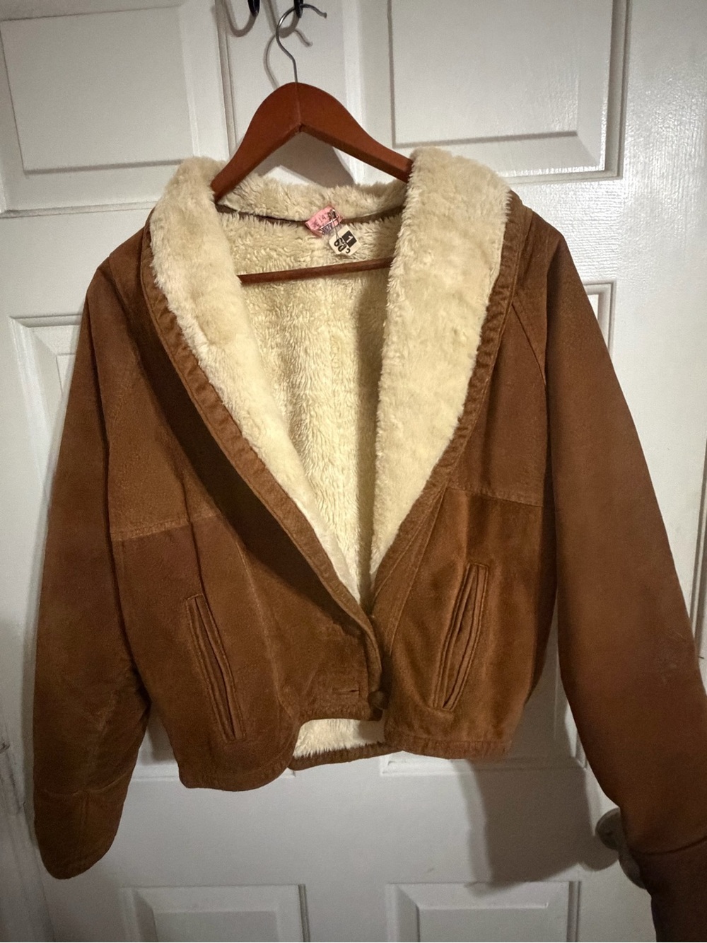 Women’s Tan Faux Suede Teddy Jacket with Cream Sherpa Lining